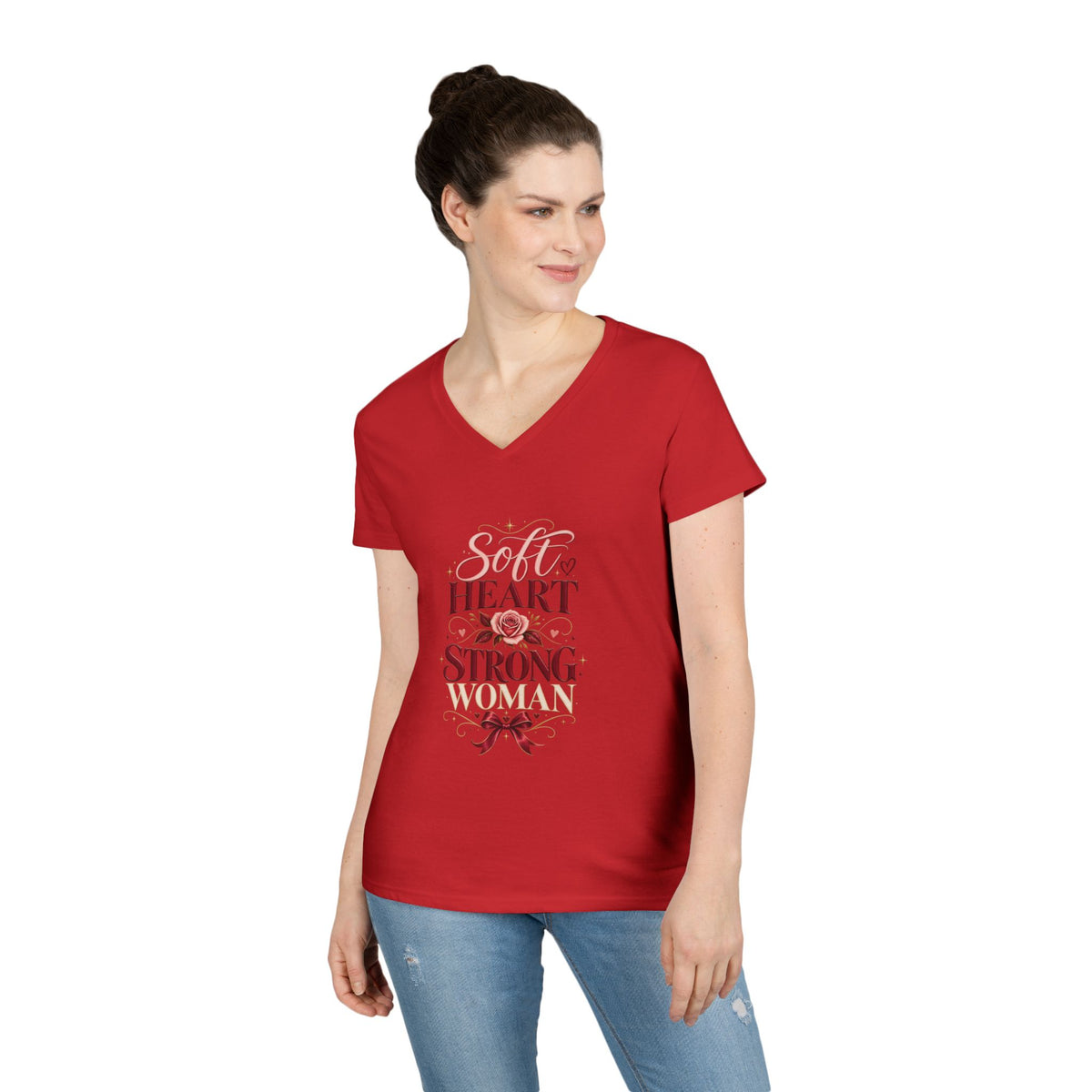 Soft Heart Strong Woman V-Neck Tee