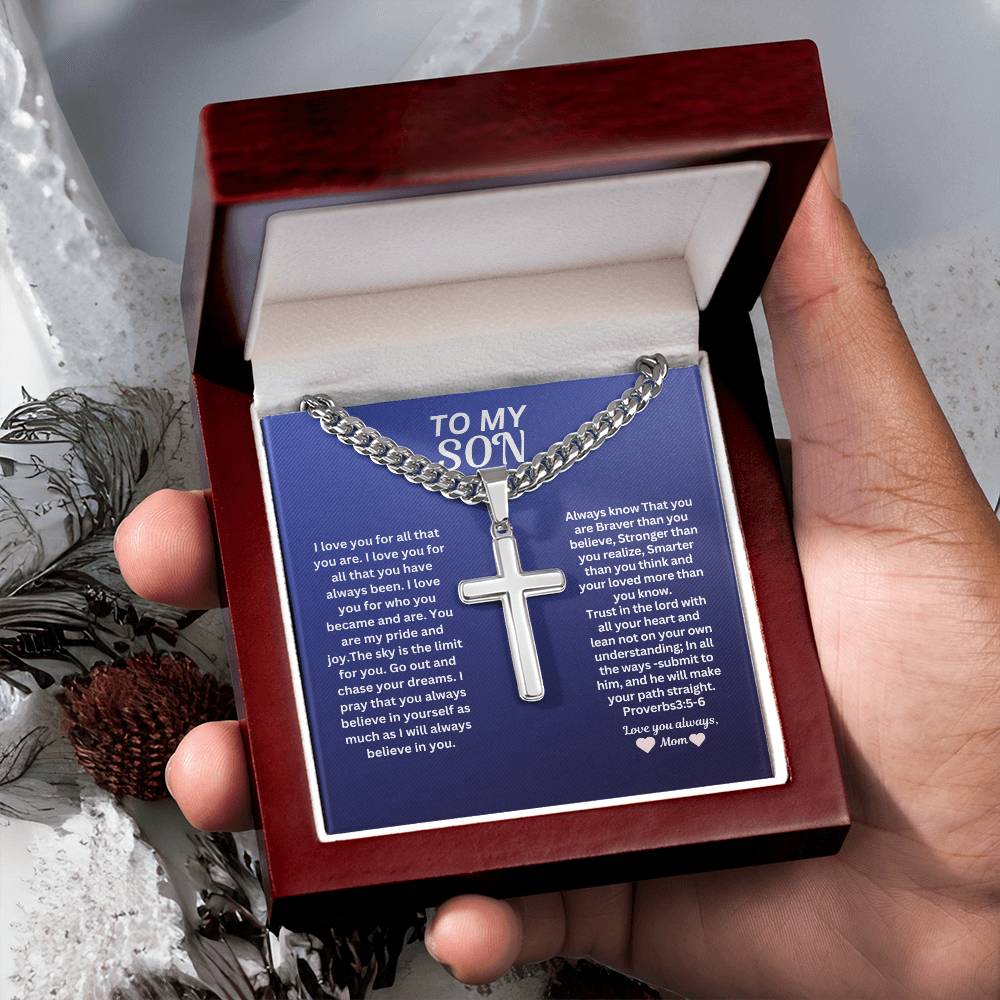 To my Son From Mom Cross Necklace- Graduation Gift from son Men's Jewerly * Birthday gift with a gift box