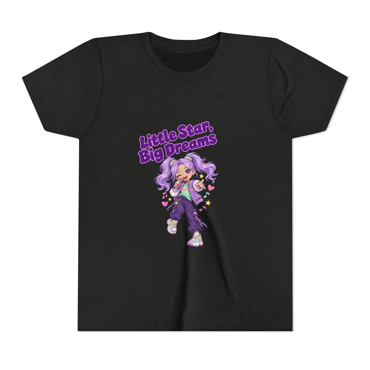 Youth Tee — "Little Star, Big Dreams" Cute Purple Girl Graphic