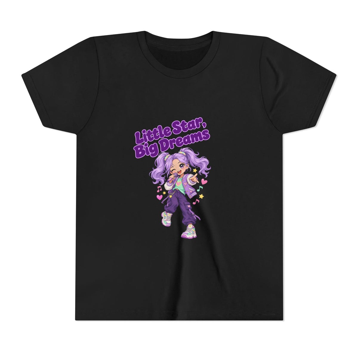 Youth Tee — "Little Star, Big Dreams" Cute Purple Girl Graphic