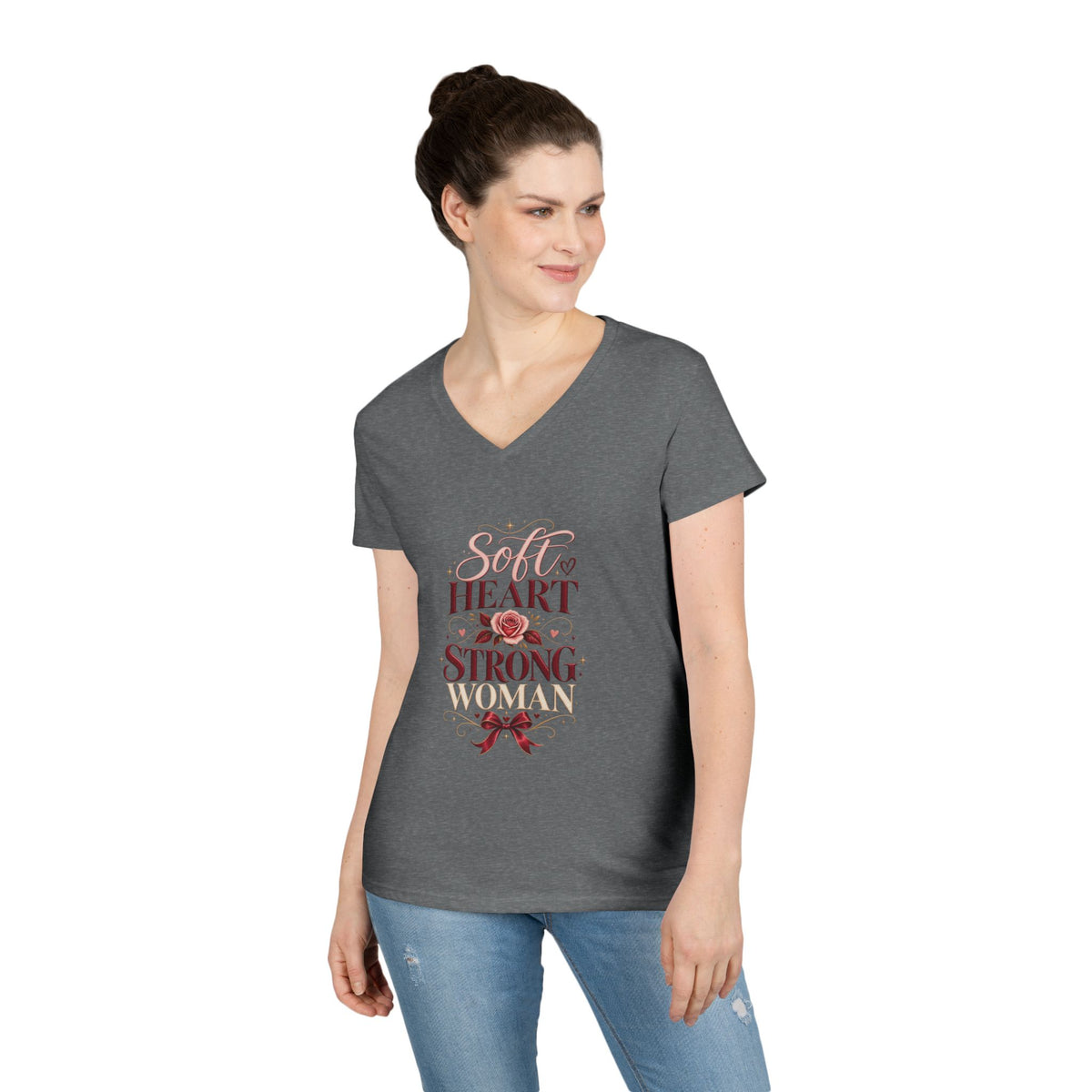 Soft Heart Strong Woman V-Neck Tee