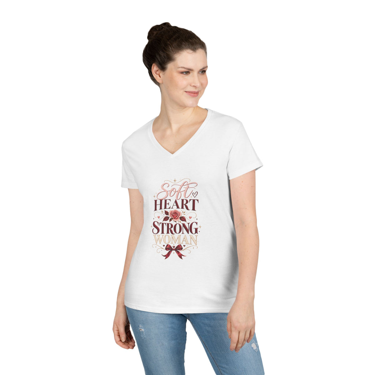 Soft Heart Strong Woman V-Neck Tee
