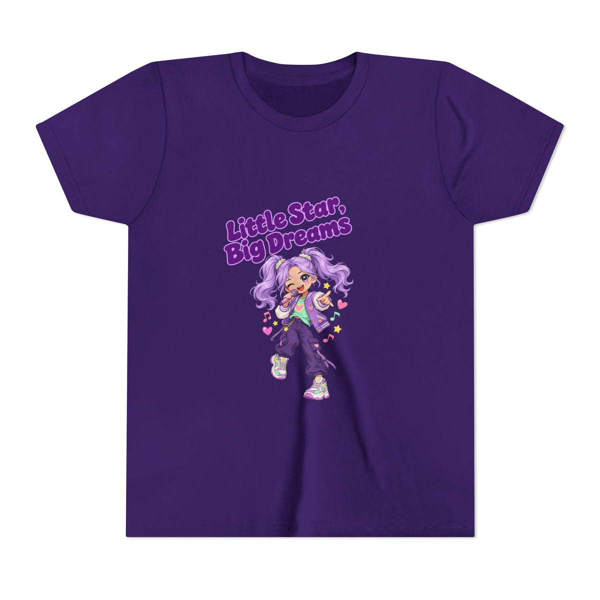 Youth Tee — "Little Star, Big Dreams" Cute Purple Girl Graphic