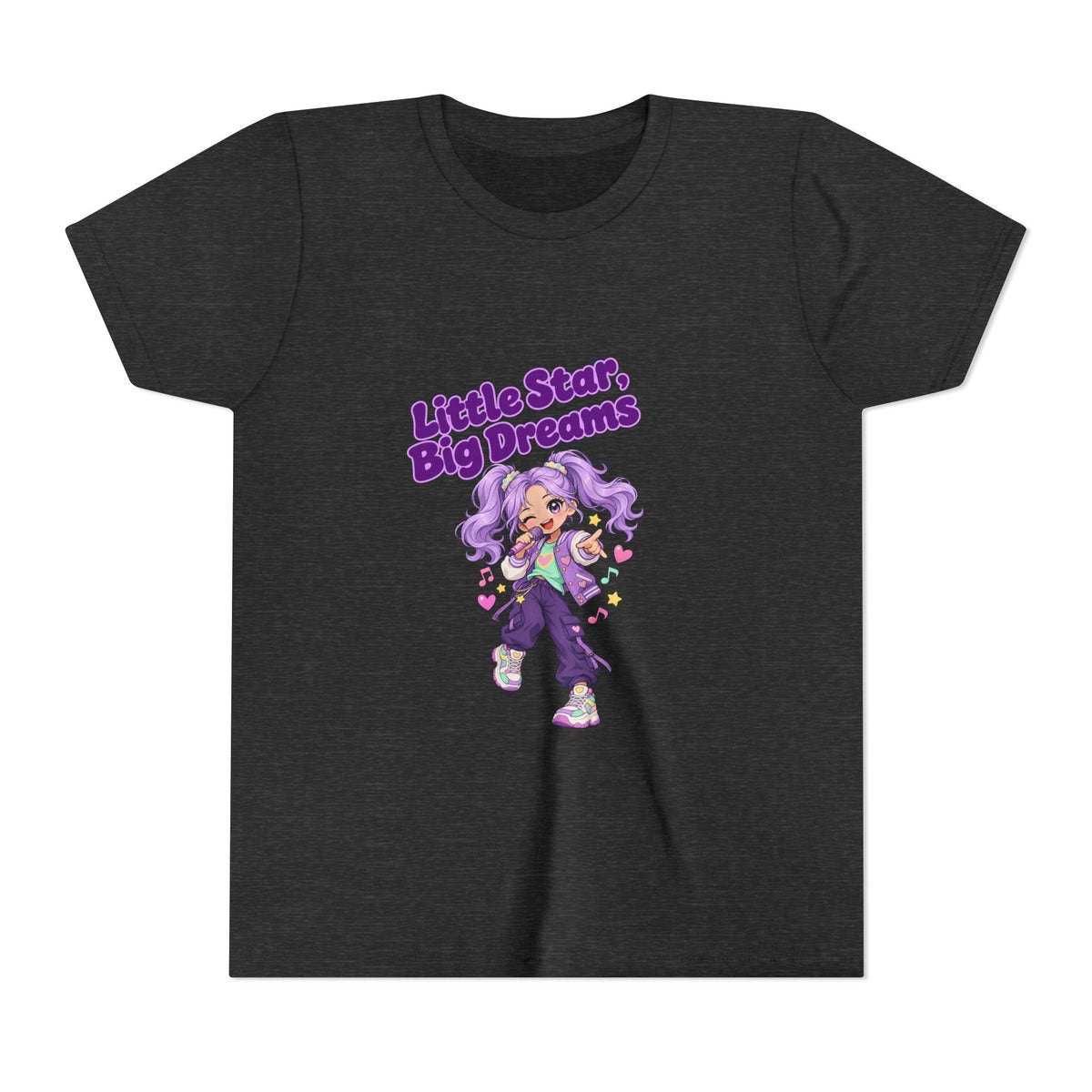 Youth Tee — "Little Star, Big Dreams" Cute Purple Girl Graphic