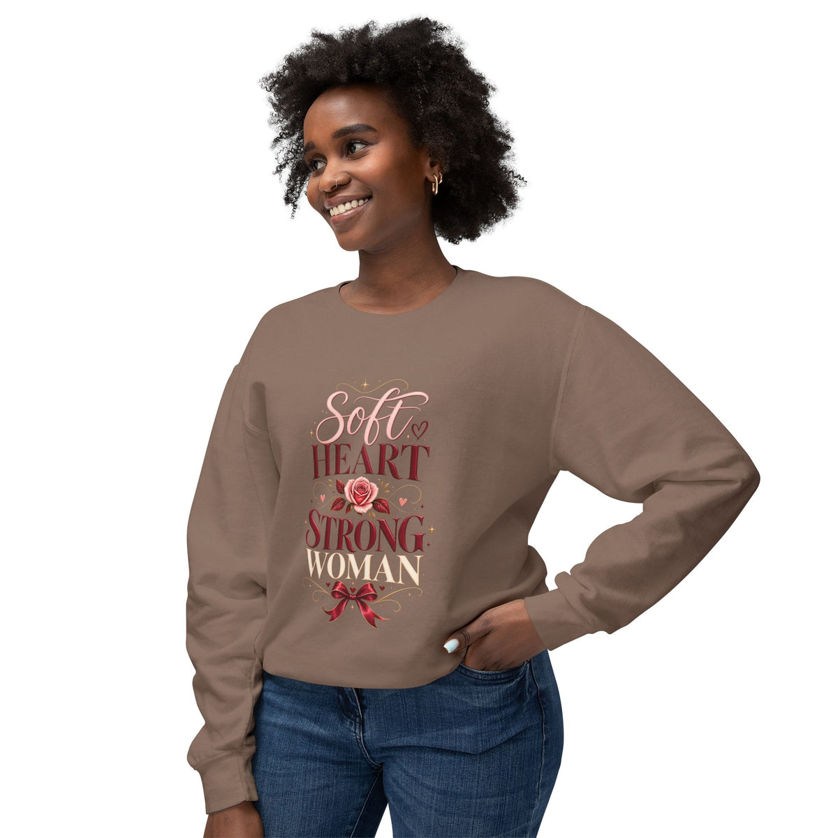 Crewneck Sweatshirt — "Soft Heart Strong Woman" Floral Inspirational Pullover