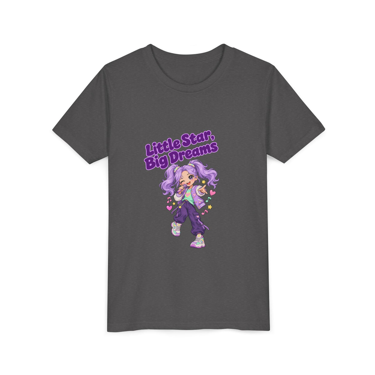 Youth Tee — "Little Star, Big Dreams" Cute Purple Girl Graphic