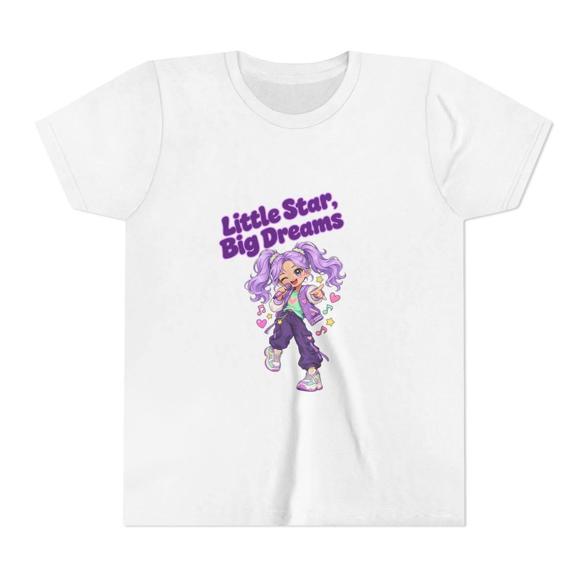 Youth Tee — "Little Star, Big Dreams" Cute Purple Girl Graphic