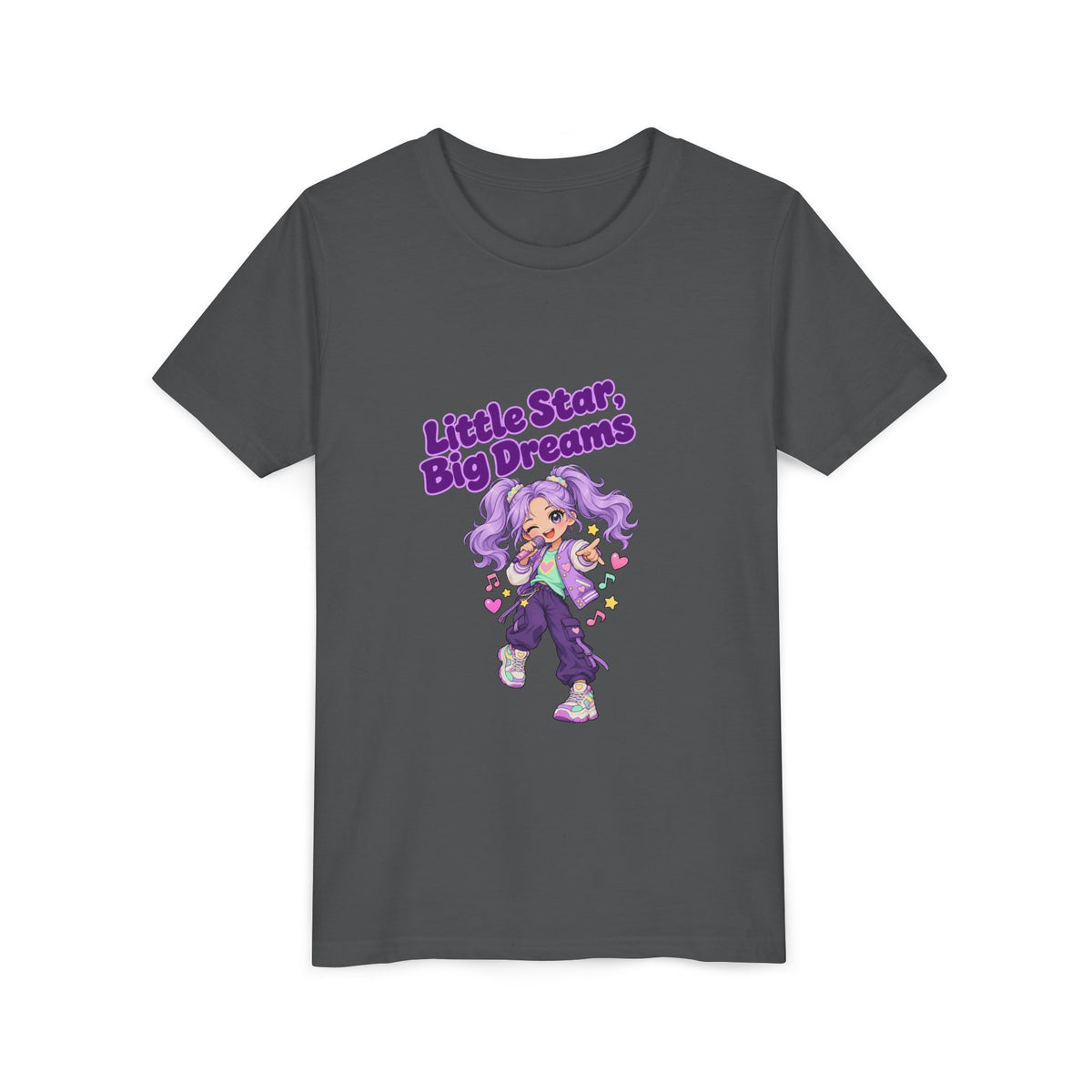 Youth Tee — "Little Star, Big Dreams" Cute Purple Girl Graphic