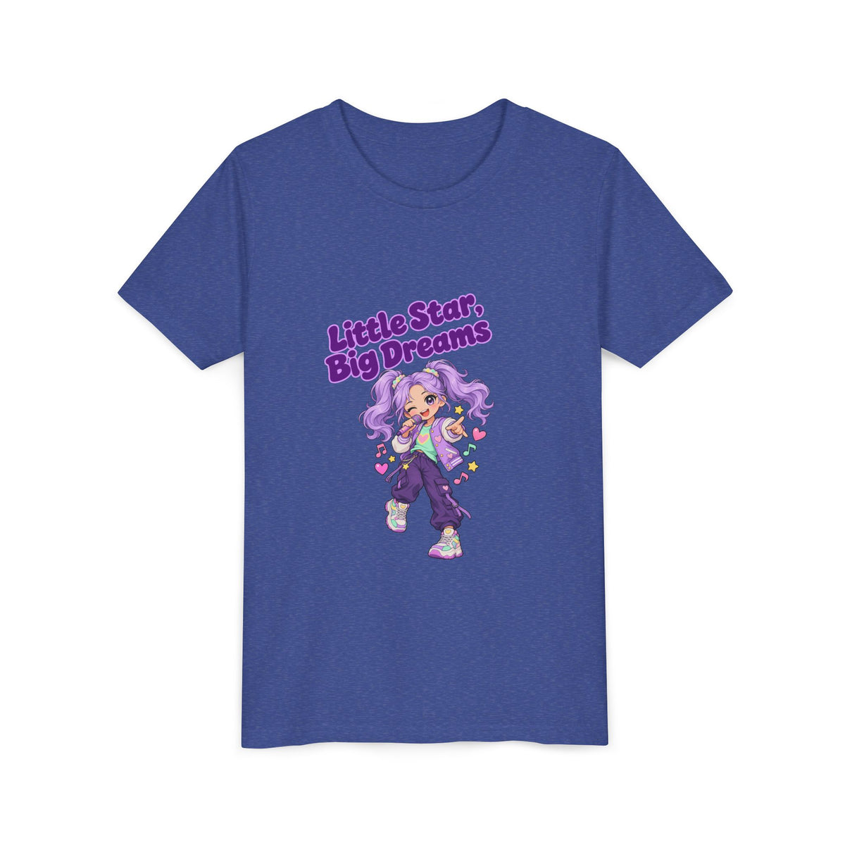 Youth Tee — "Little Star, Big Dreams" Cute Purple Girl Graphic