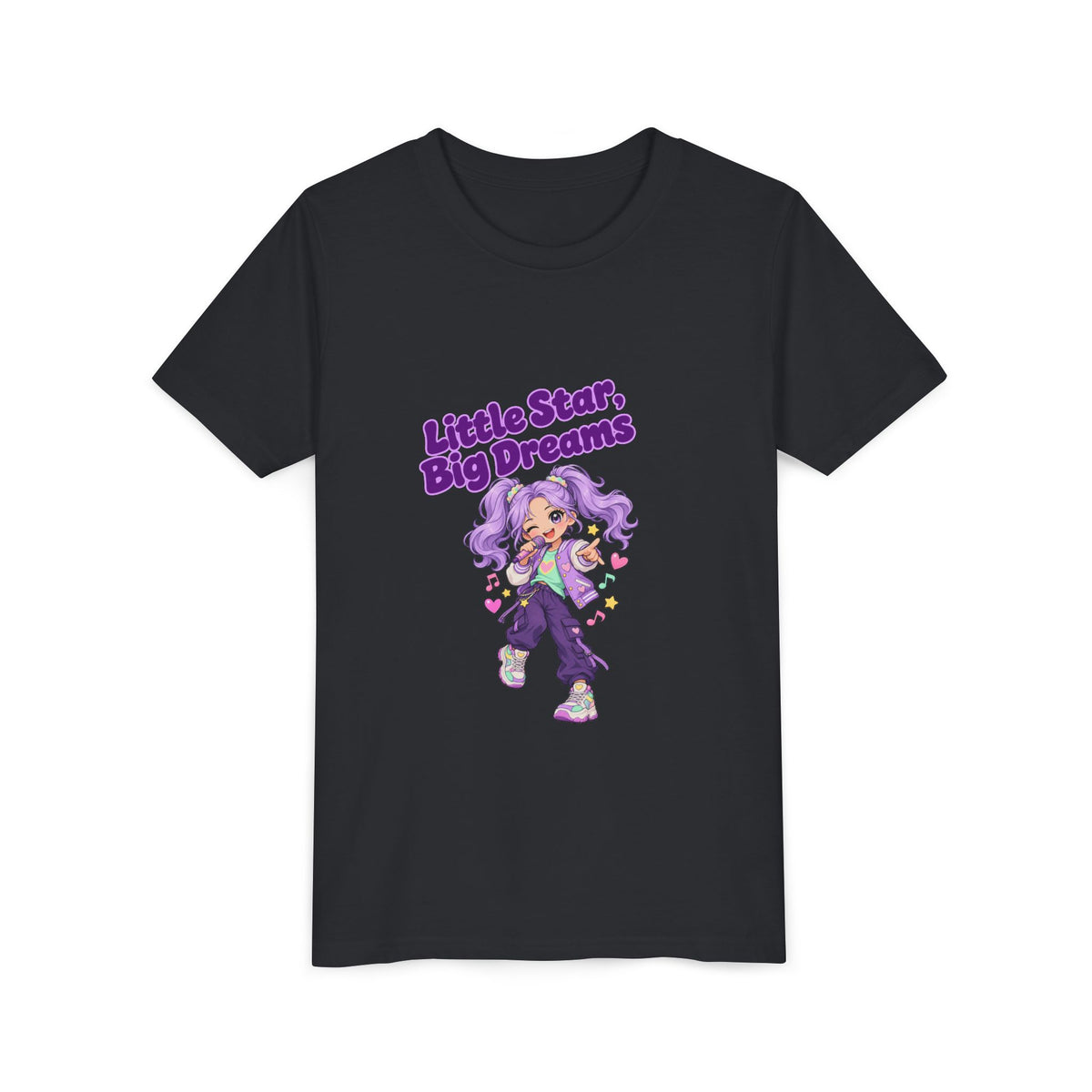 Youth Tee — "Little Star, Big Dreams" Cute Purple Girl Graphic