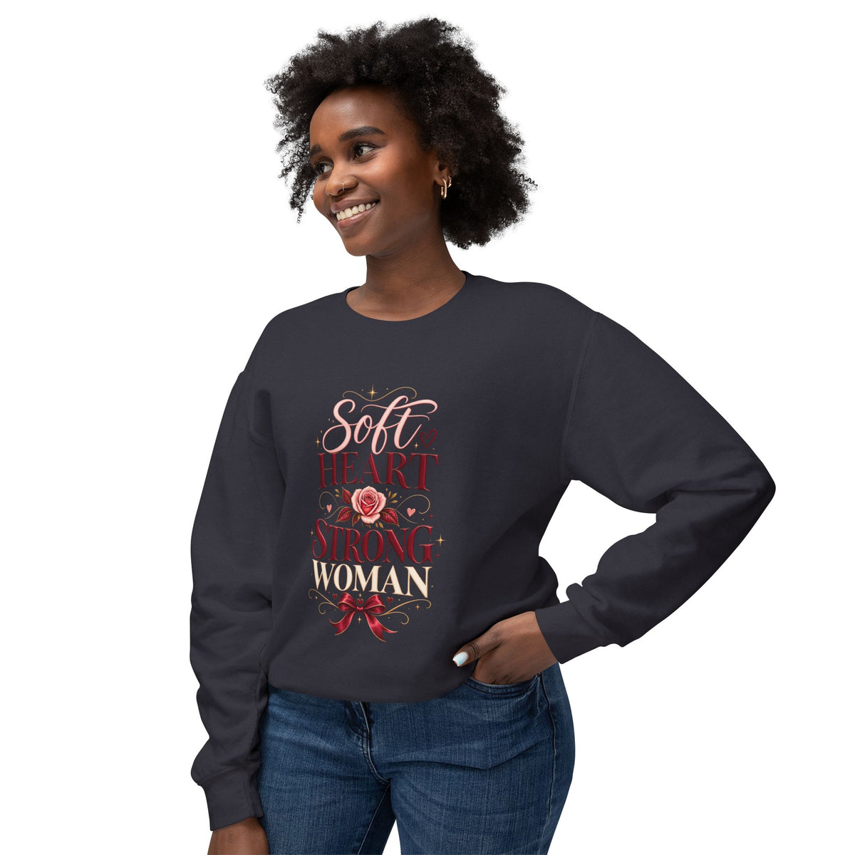 Crewneck Sweatshirt — "Soft Heart Strong Woman" Floral Inspirational Pullover