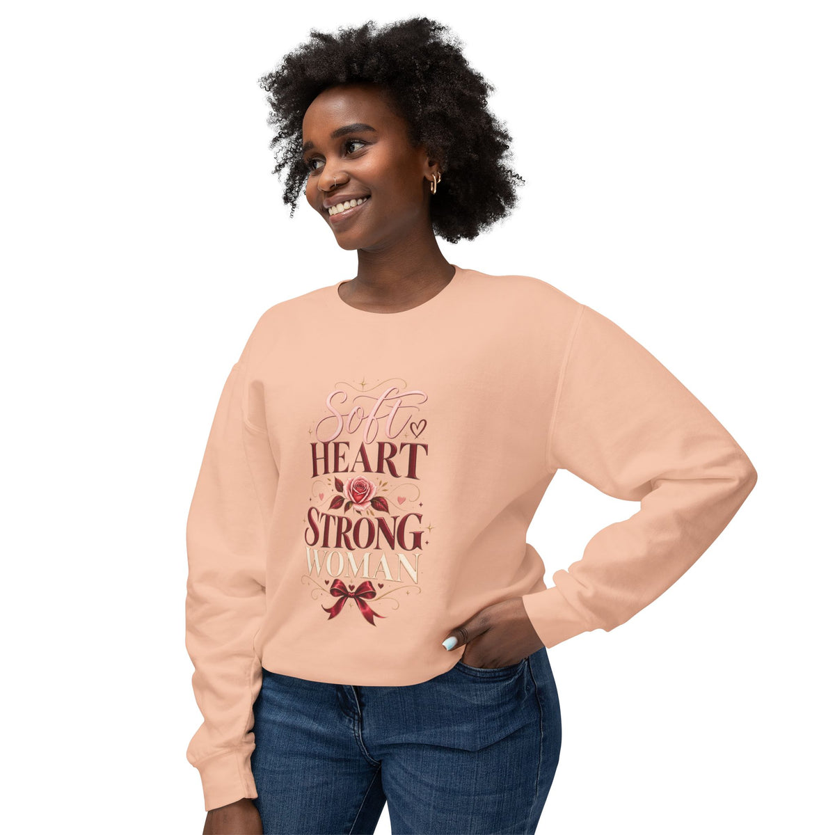 Crewneck Sweatshirt — "Soft Heart Strong Woman" Floral Inspirational Pullover