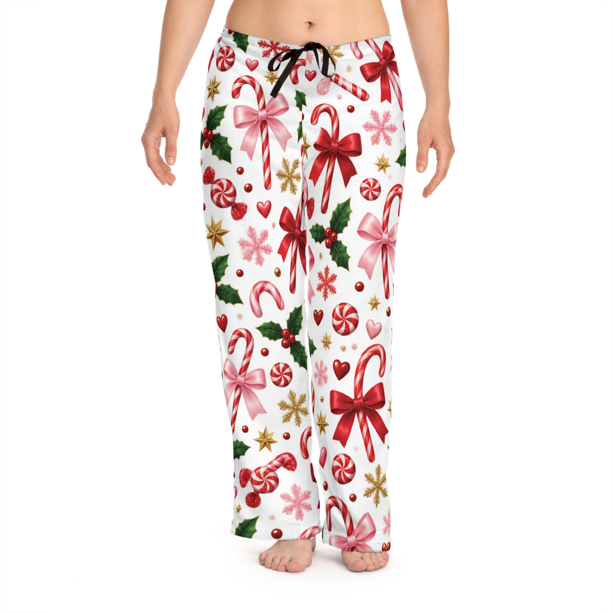 Christmas Candy & Bow Women's Pajama Pants — Festive Holiday Lounge Sleepwear