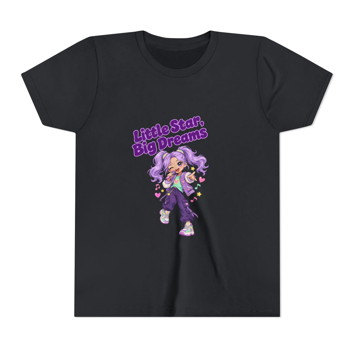 Youth Tee — "Little Star, Big Dreams" Cute Purple Girl Graphic