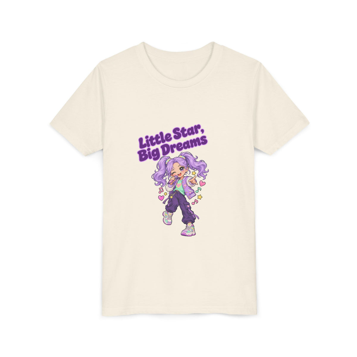 Youth Tee — "Little Star, Big Dreams" Cute Purple Girl Graphic