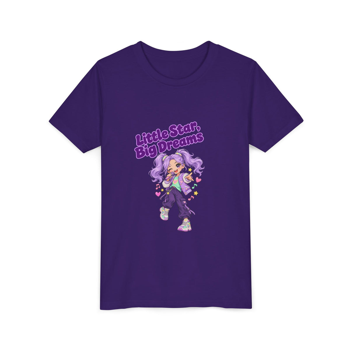 Youth Tee — "Little Star, Big Dreams" Cute Purple Girl Graphic