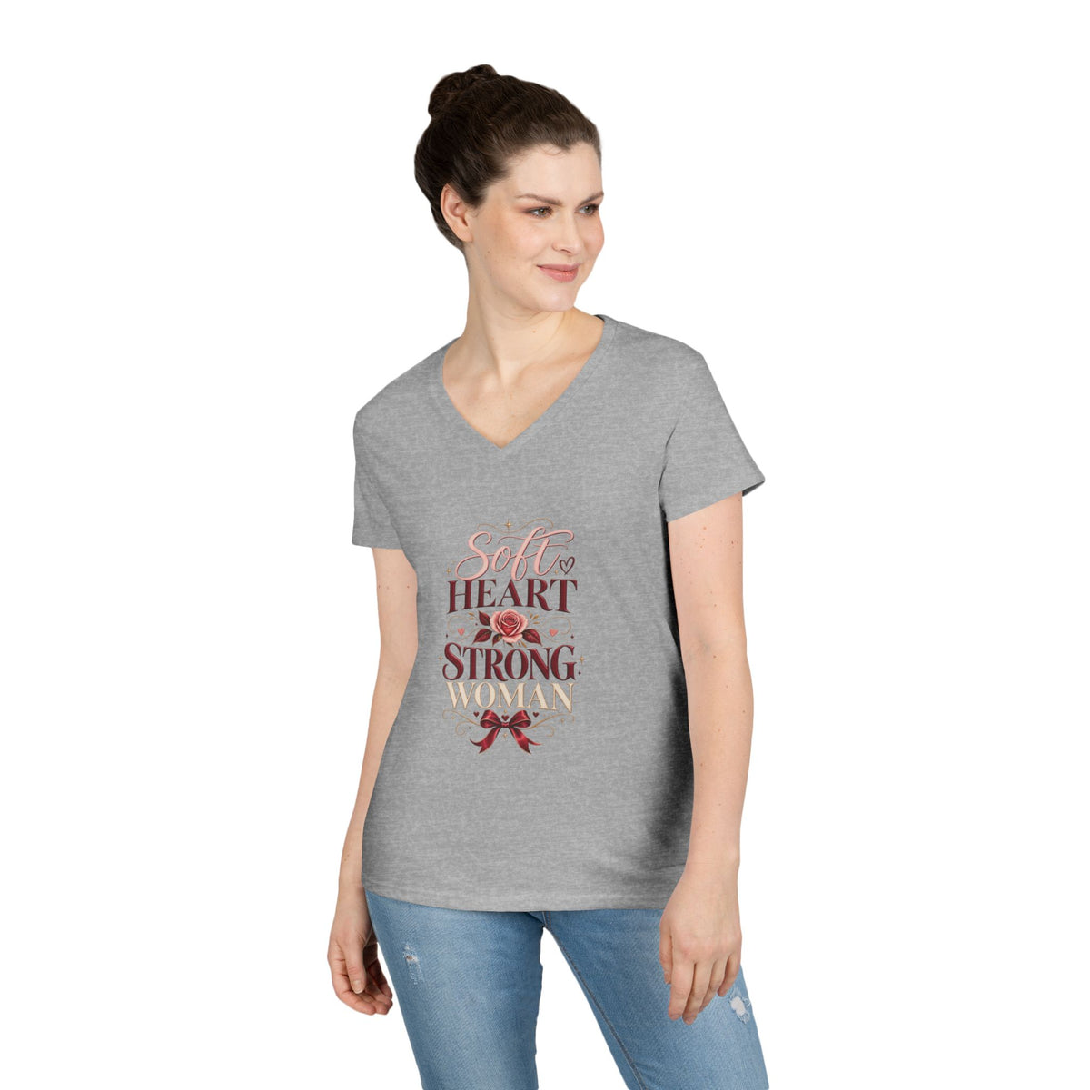 Soft Heart Strong Woman V-Neck Tee