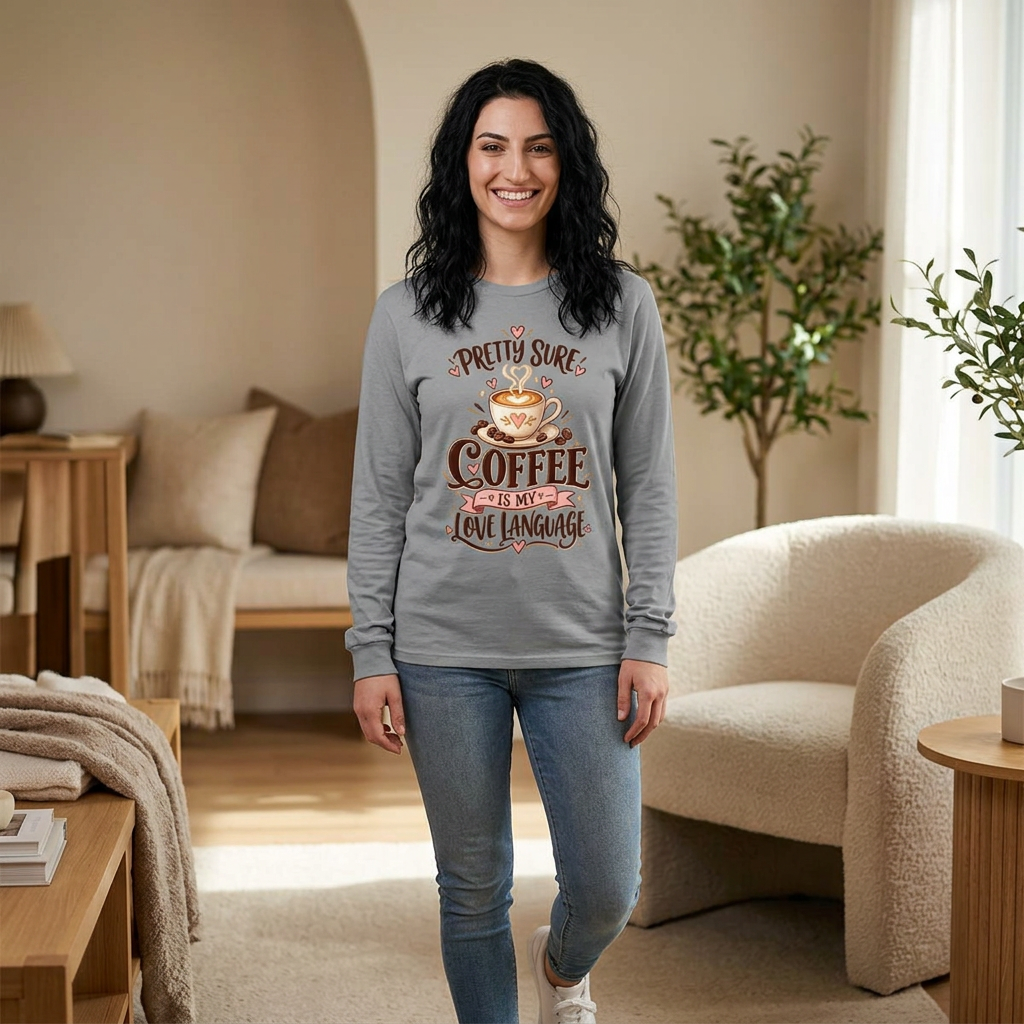 Coffee Long Sleeve Tee — "Pretty Sure Coffee Is My Love Language"