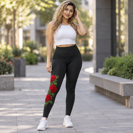 Women’s Black Rose Floral Luxe Leggings