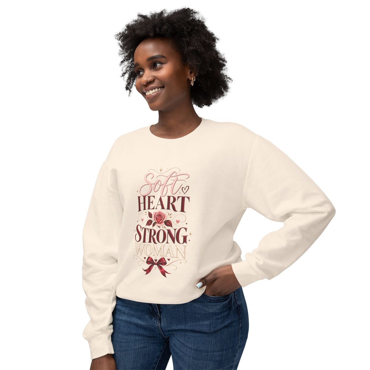 Crewneck Sweatshirt — "Soft Heart Strong Woman" Floral Inspirational Pullover