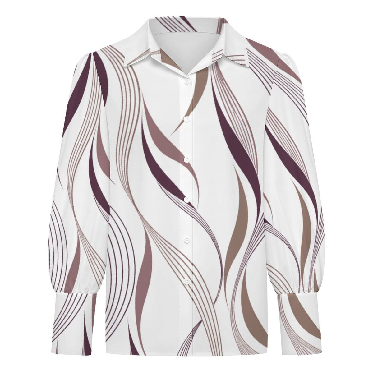 Women's  Vanessa collection Satin Lantern Sleeve Long Sleeve Blouse(All-Over Printing)