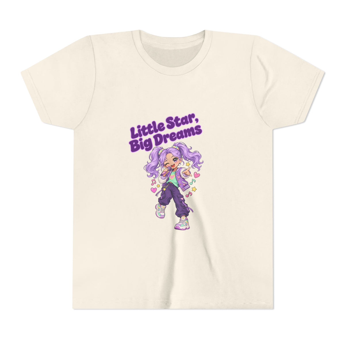 Youth Tee — "Little Star, Big Dreams" Cute Purple Girl Graphic