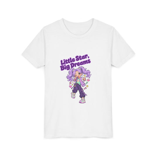 Youth Tee — "Little Star, Big Dreams" Cute Purple Girl Graphic