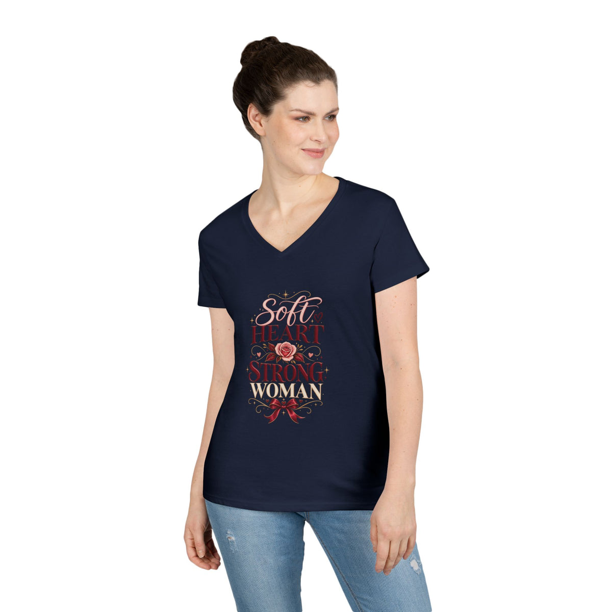 Soft Heart Strong Woman V-Neck Tee