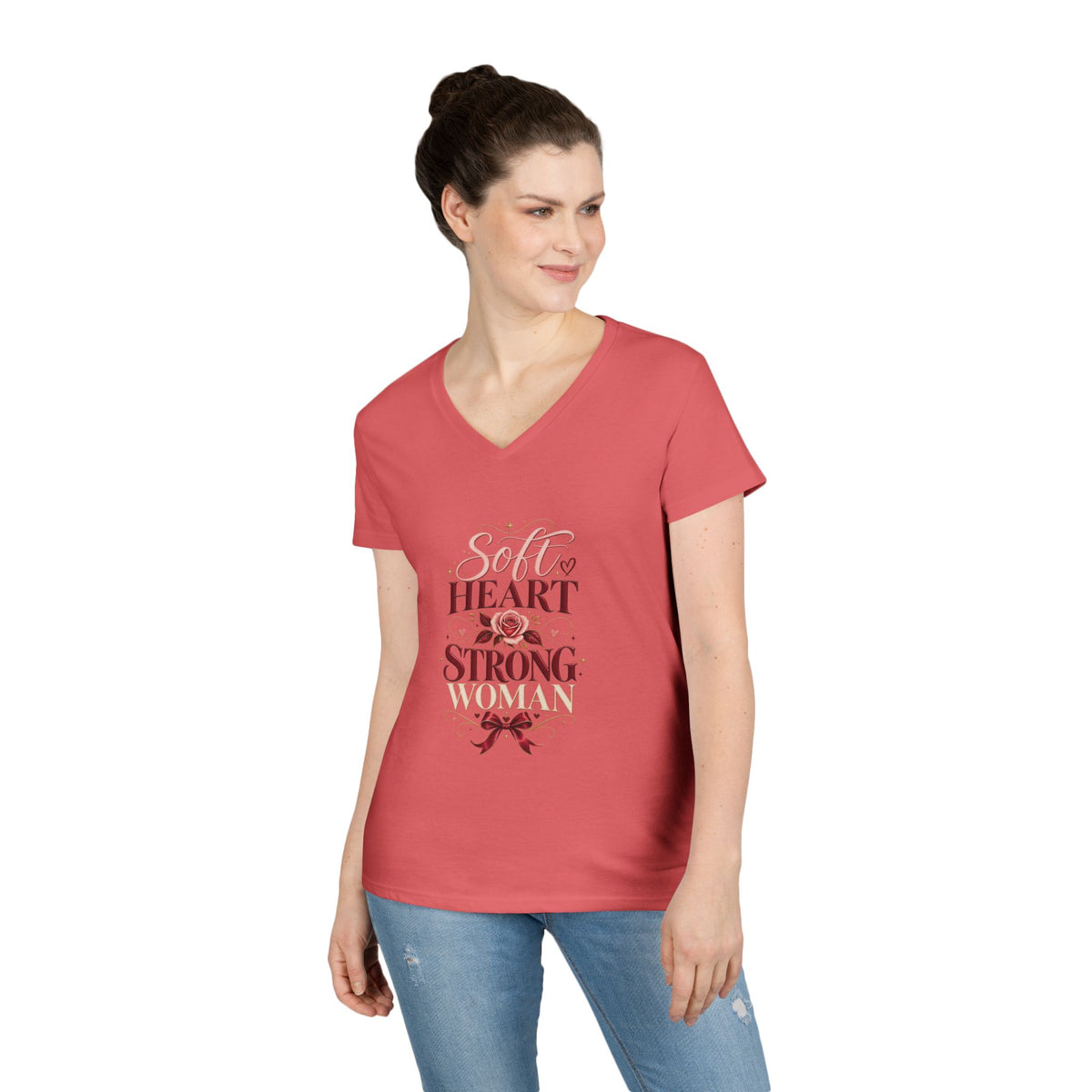 Soft Heart Strong Woman V-Neck Tee