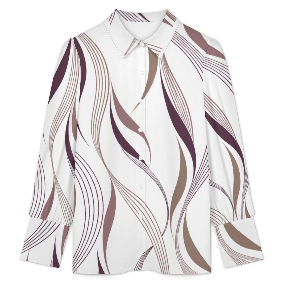 Women's  Vanessa collection Satin Lantern Sleeve Long Sleeve Blouse(All-Over Printing)