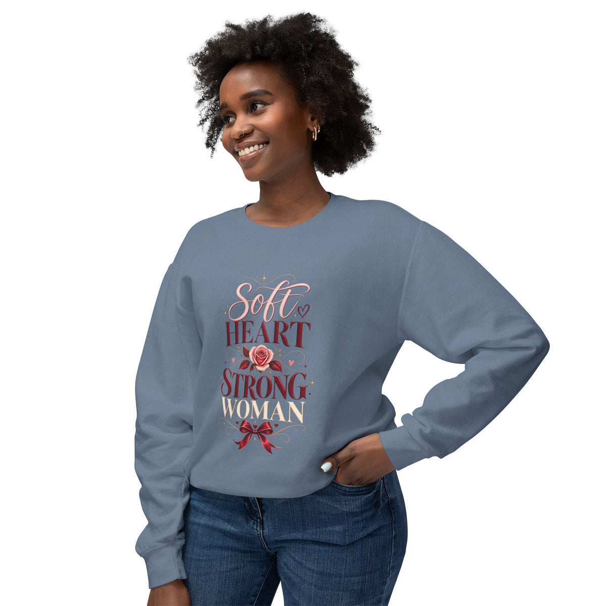 Crewneck Sweatshirt — "Soft Heart Strong Woman" Floral Inspirational Pullover