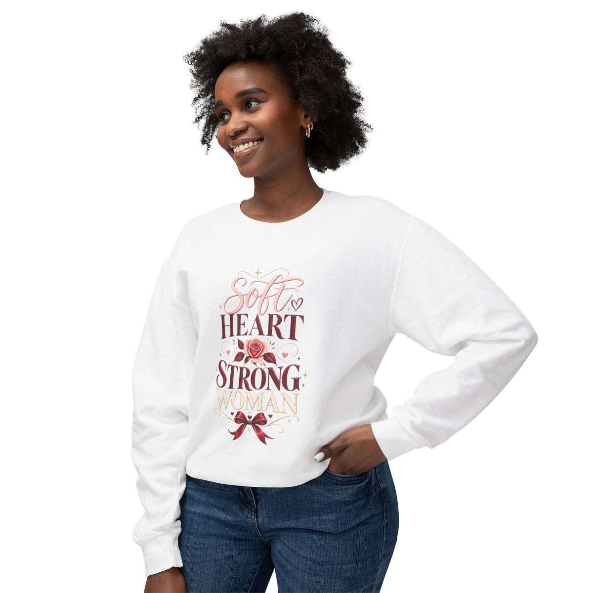 Crewneck Sweatshirt — "Soft Heart Strong Woman" Floral Inspirational Pullover