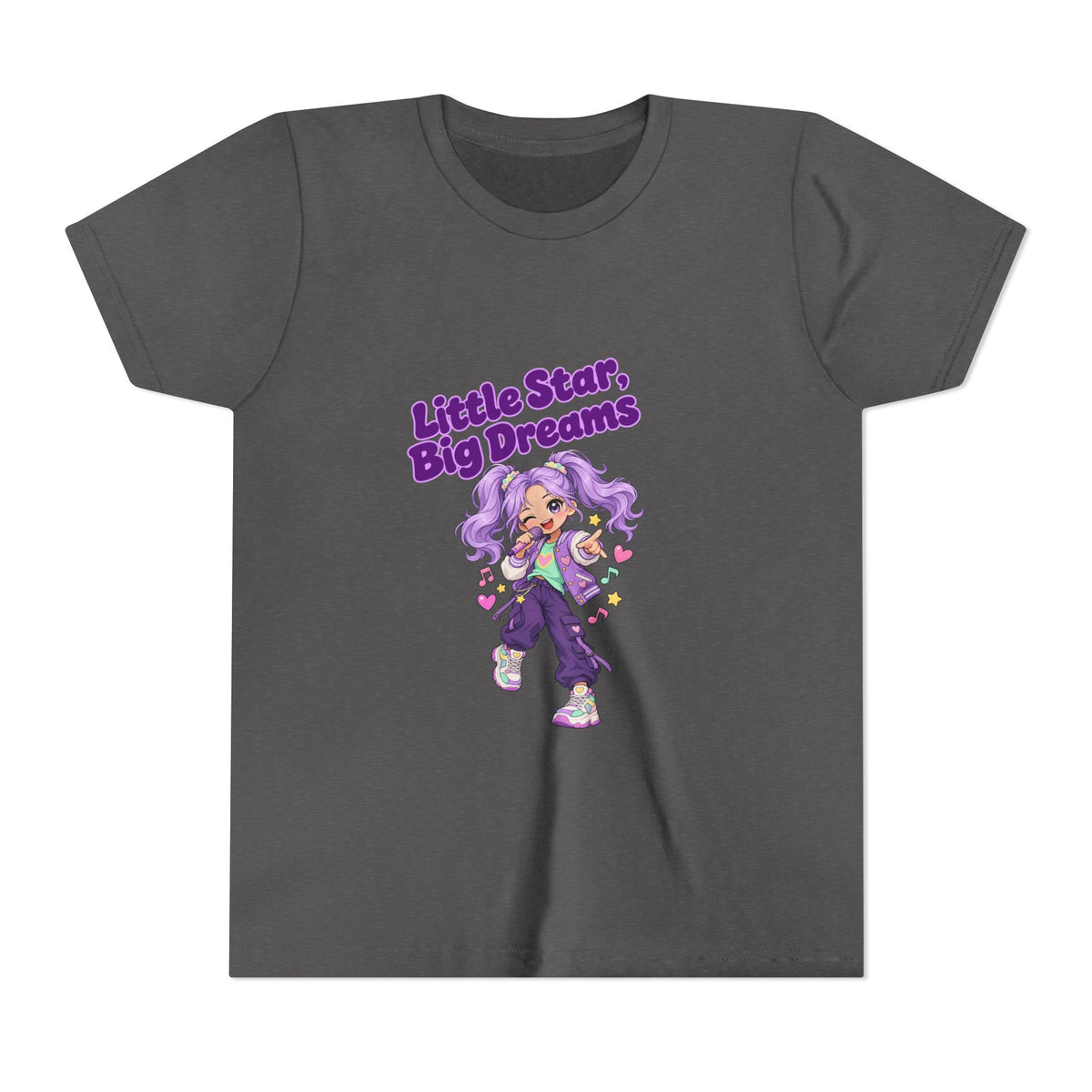Youth Tee — "Little Star, Big Dreams" Cute Purple Girl Graphic