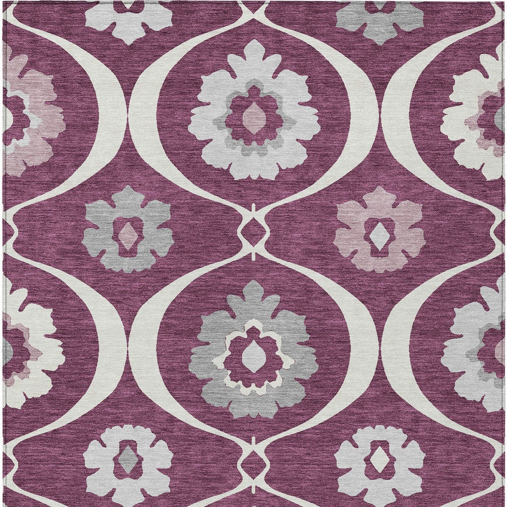 3' X 5' Eggplant Ivory And Gray Medallion Washable Indoor Outdoor Area Rug-7