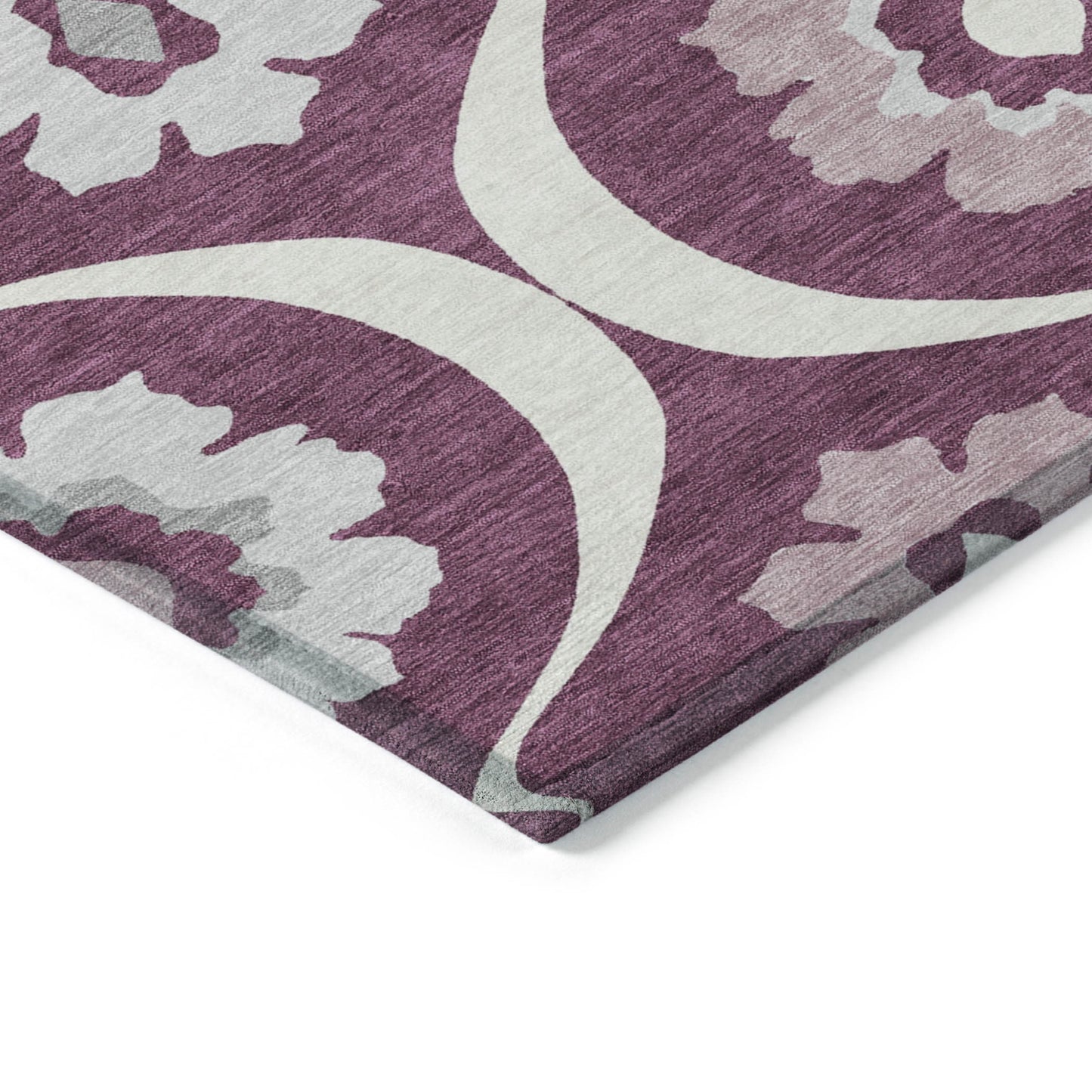 3' X 5' Eggplant Ivory And Gray Medallion Washable Indoor Outdoor Area Rug-4