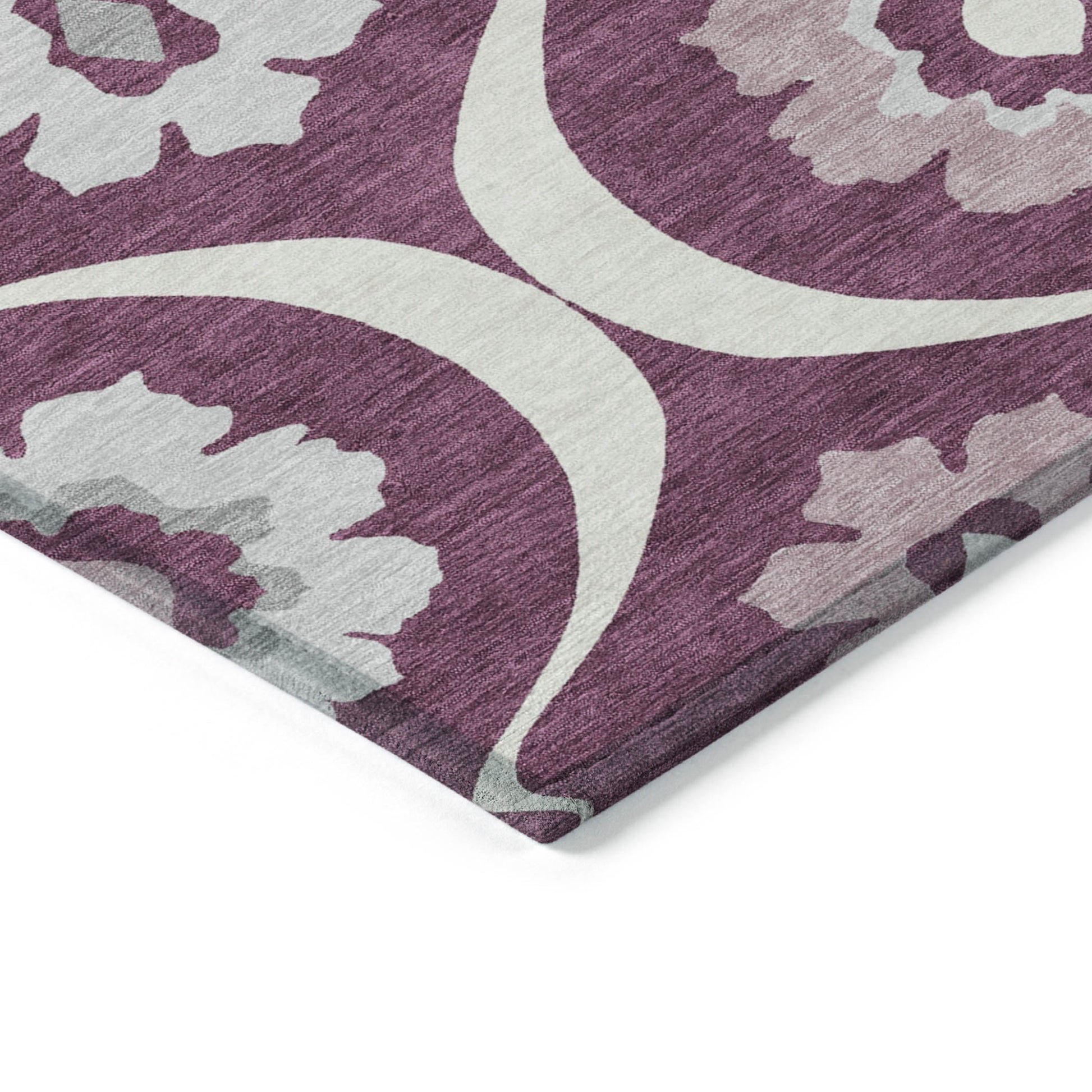 3' X 5' Eggplant Ivory And Gray Medallion Washable Indoor Outdoor Area Rug-4