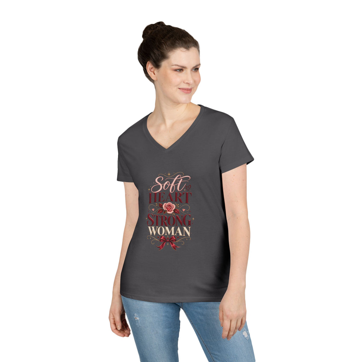 Soft Heart Strong Woman V-Neck Tee