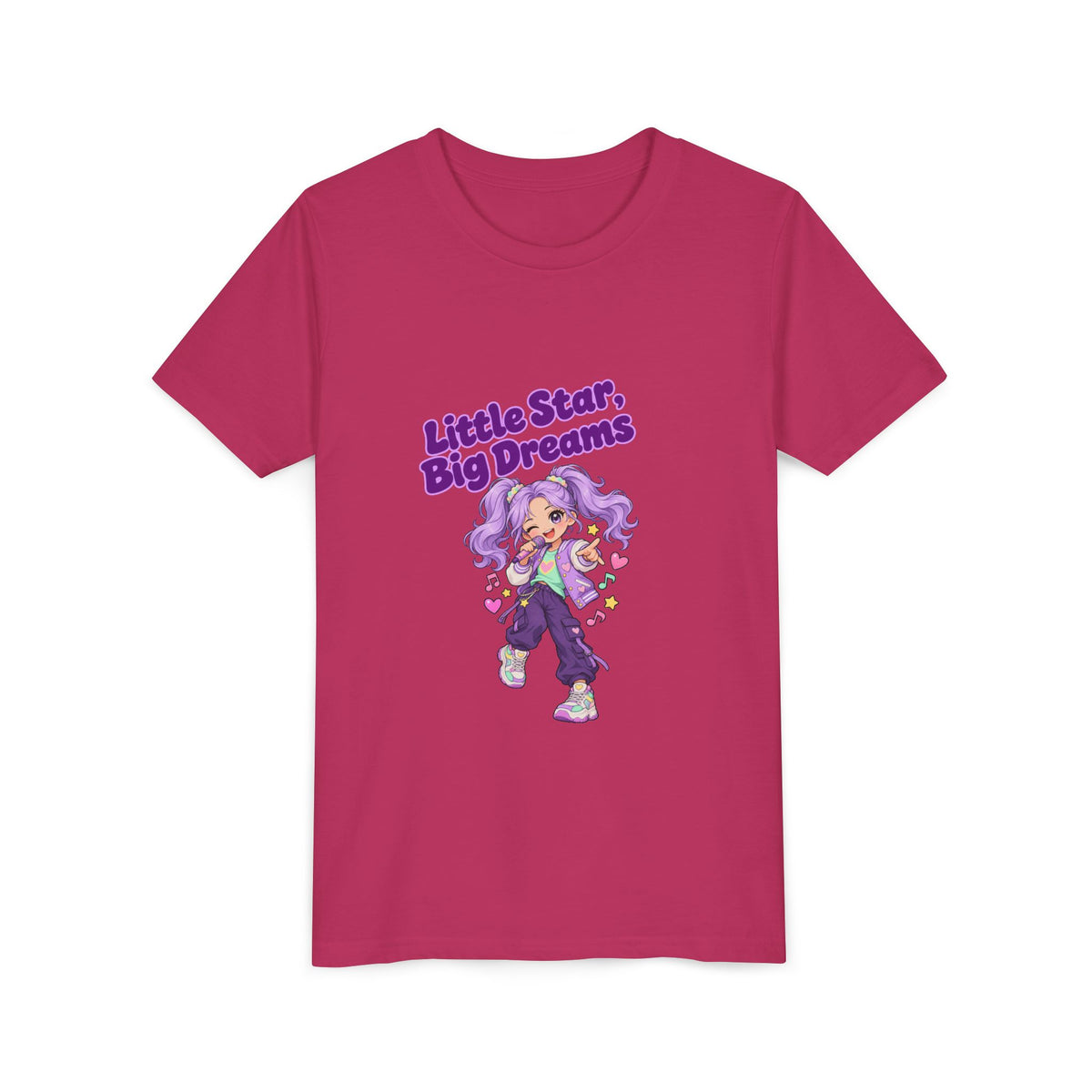 Youth Tee — "Little Star, Big Dreams" Cute Purple Girl Graphic