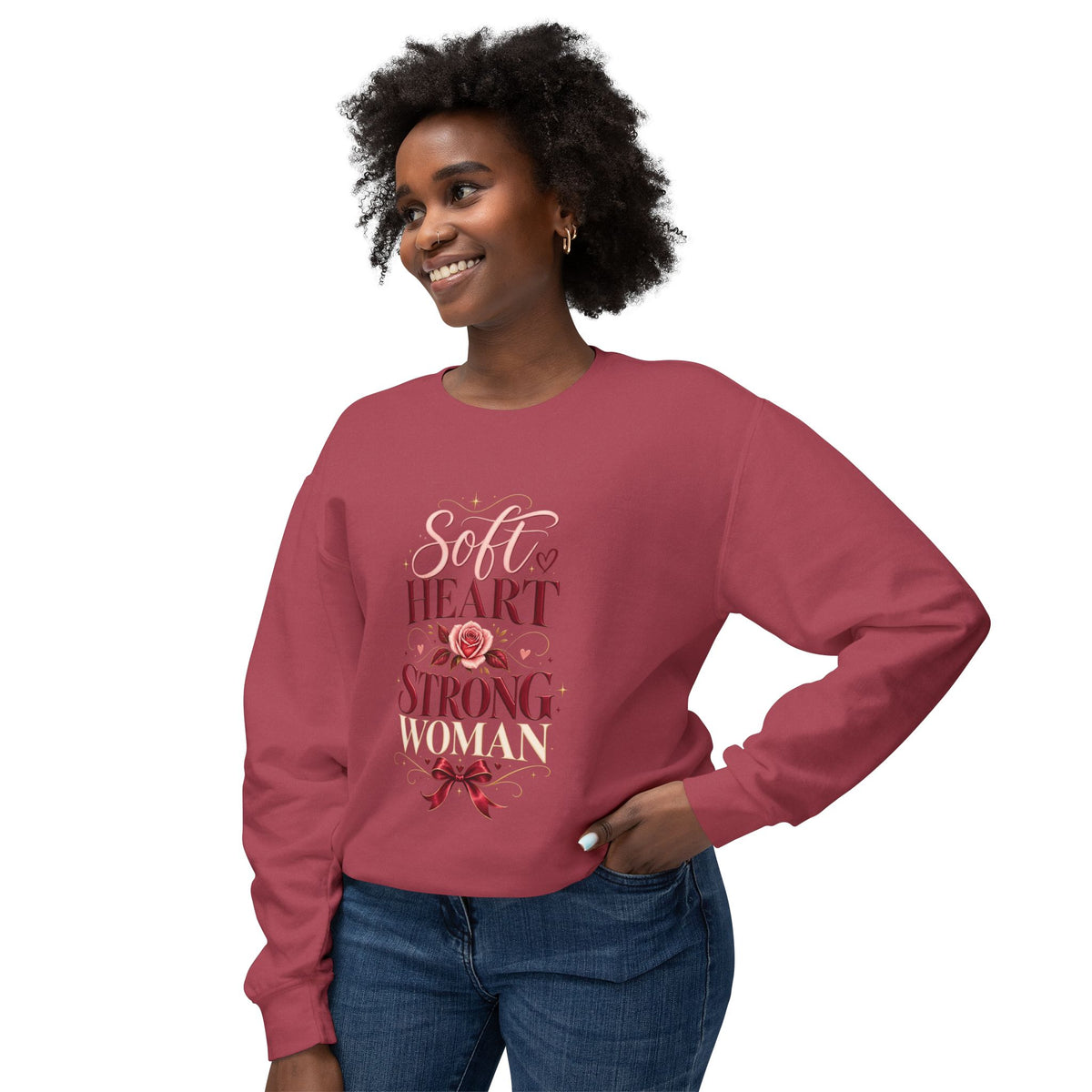 Crewneck Sweatshirt — "Soft Heart Strong Woman" Floral Inspirational Pullover