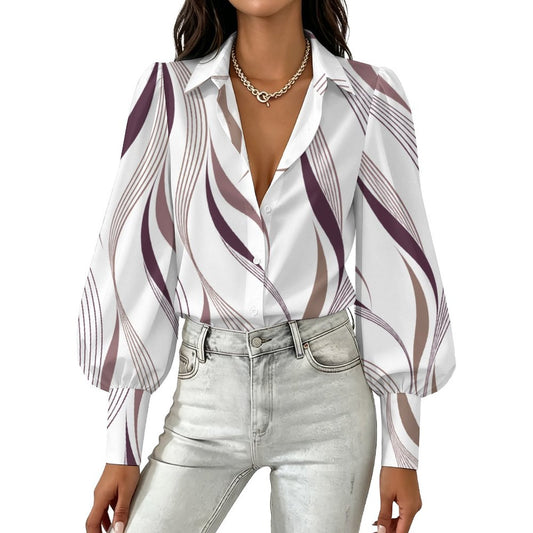Women's  Vanessa collection Satin Lantern Sleeve Long Sleeve Blouse(All-Over Printing)